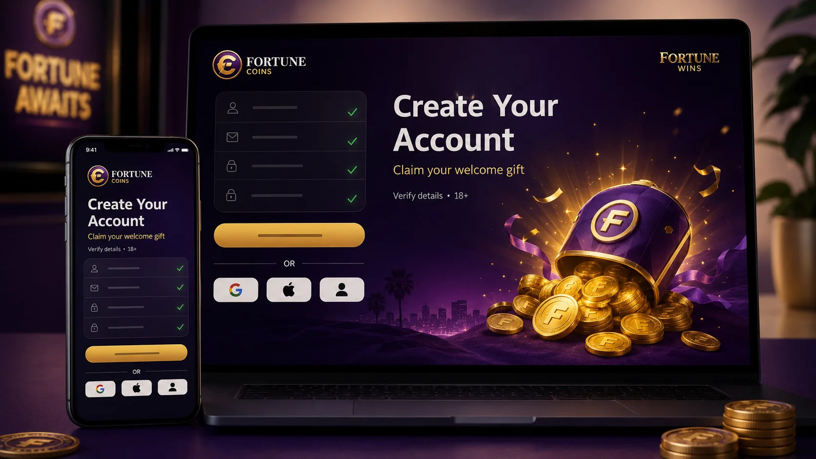 Create your free Fortune Coins account in 90 seconds